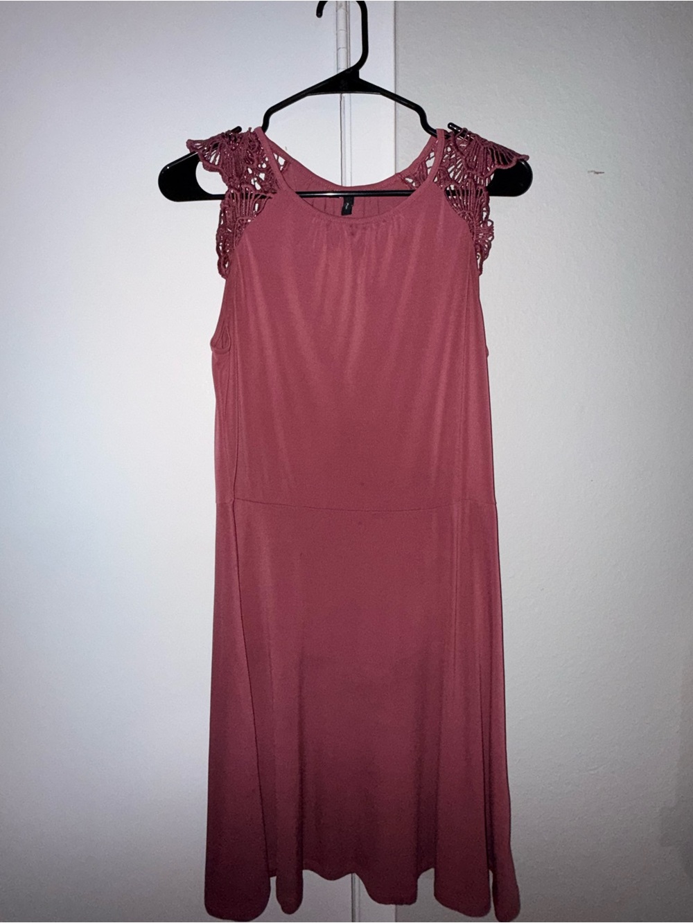 Sleeveless Crochet Shoulder Dress in Dusty Rose